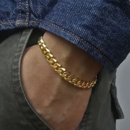 Chain Hiphot Stainless Steel Curb Cuban Bracelet Men Simple Gold Colour Mens Unisex Wrist Jewellery Bangle Gift 231016