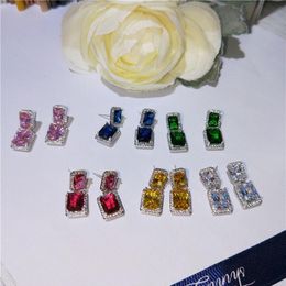 choucong 6 colors Drop earring Princess cut 5A zircon cz 925 Sterling silver Wedding Dangle Earrings for women Party jewelry254f