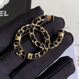 Fashion Real Gold Plated Brass Copper Brooches Luxury C-Letter Designer Women Men Brand Pins Faux Leather Jewellery Brooch Pin Marry278l