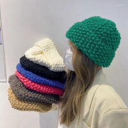 Berets Face-Showing Small Hat Children's Retro Thick Line Woollen Cap Mori Style Knitted Casual Bag American Beanie