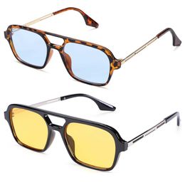 Retro Double Bridges Women Pilot Sunglasses Fashion Pink Gradient Eyewear Trending Hollow Leopard Blue Sun Glasses Men Shades 230920