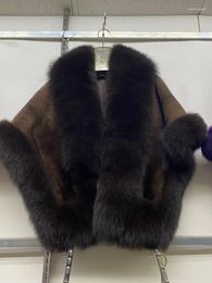 Scarves MS.MinShu Fashion Real Fur Poncho Trimmed Cape Wrap Winter Women Mink Shawl With Trim