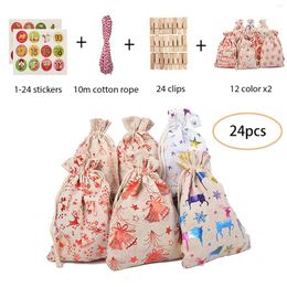 Christmas Decorations 24 Advent Calendar Filled Fabric Bag With 1-24 Number Stickers Merry Decoration For Home 2024