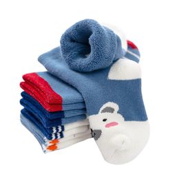 Barnstrumpor 5 par/mycket tjock Terry Cotton Baby Barn Socks Vinter Mjuka varma strumpor för barn pojkar flickor termiska golvstrumpor 231016