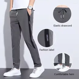 Men's Pants Summer Casual Contrast Colour Brand Pencil High Waist Ice Silk Solid Drawstring Elastic Sports