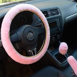 Steering Wheel Covers Car Steering Wheel Cover Gearshift Handbrake Cover Protector Decoration Warm Super Thick Plush Collar Soft Black Pink Women Man Q231016