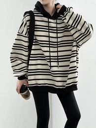 Women's Hoodies Fashionable Color-Blocking Striped Hoodie For Women - Trendy 2023 Autumn Loose Fit Student Hooded Sweatshirts Jacket.