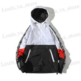 Men's Jackets Hip Hop Mens Hooded Windbreaker Jacket Autumn 2022 Casual Vintage Color Block Loose Track Hoodie Jacket Coats Streetwear T231016