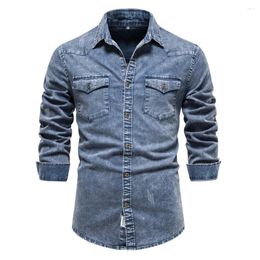Men's Casual Shirts Long Sleeve Denim High Quality Heavy Washed Retro Style Men Autumn/Spring Fashion Slim Jeans