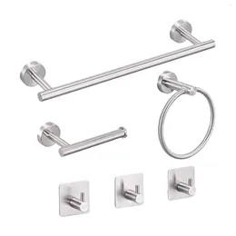 Bath Accessory Set 6PCS Bathroom Hardware Towel Bar Rack Toilet Paper Holder 3 Hooks Stainless Steel Wall Mounted Drilling