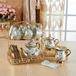 Teaware Sets Ceramics Coffee Tea Set Bone China Cup Saucer Rack Plate Pot Milk Jug Sugar Drink Ware Home Bar Decoration