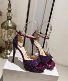 Sandals UVRCOS Bling Glitter Embellished High Heel Summer Peep Toe Silver Ankle Strap Party Wedding Shoes Purple Black