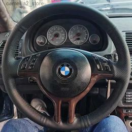 Steering Wheel Covers Car Steering Wheel Cover For BMW E39 E46 325i E53 X5 Microfiber Leather Auto Steering Wheel Wrap Black Q231016