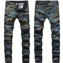 Men Fashion Painted Denim Trousers Multi Colour Sretch Printed Jeans Pants For Male Plus Size 29-42251q