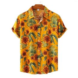 Men's Casual Shirts Summer Hawaiian Shirt Sunflower Print For Men Vintage Oversized Short Sleeve Loose Tropical Beach Top 5xl