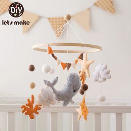 Mobiles# Wooden Baby Rattles Soft Felt Sea Animal Whale Scallop Cloud Hanging Pendant Bed Bell Mobile Crib Montessori Toys For Kids Gift 231016