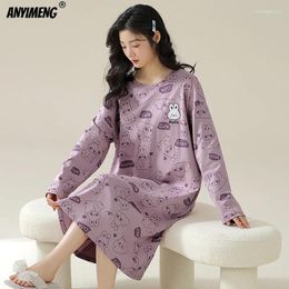 Women's Sleepwear Women Cotton Nightgown Big Size 5XL Autumn Winter Long Sleeve Homedress Cartoon Nightgowns Print Lingerie Night Gown