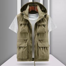 Men's Vests 2023 Summer Men Unloading Tactical Vest Coat Casual Waistcoat Mesh Work Sleeveless Jacket Tools Pocket Oversized