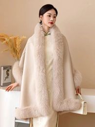 Scarves CX-B-P-90 Square Shape Women Wrap Wool Blender Cashmere Shawl With Real Fur Trim