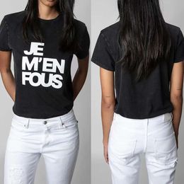 Zadig Voltaire Tops Baumwoll-T-Shirt 23SS Zadigs Neuer Slogan-Buchstabendruck gebratene Farbe gebratene Schneewäsche Damen Designer-Mode-Kurzarm-T-Shirt Strand-T-Shirts