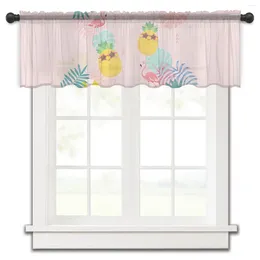 Curtain Palm Leaf Flamingo Pineapple Short Sheer Window Tulle Curtains For Kitchen Bedroom Home Decor Small Voile Drapes