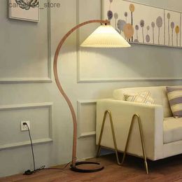 Floor Lamps Nordic Modern Solid Wood Pleated LED Floor Lamp Living Room Study Home Decor Standing Light Bedroom Bedside Lamp Indoor Lighting Q231016