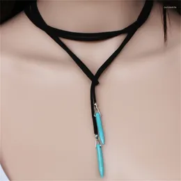 Pendant Necklaces Fashion Choker Brown Black Leather Necklace Natural Turquoise Charm Vintage Chain Women Jewelry Gift