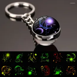 Keychains 12 Constellation Key Ring Starry Sky Luminous Keychain Time Stone Glass Ball Chain Accessories Pendant Gifts