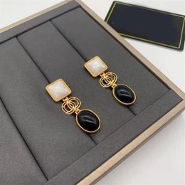 Luxury Designer Black Crystal Dangle Earrings Women Fashion Elegant Gifts Jewellery With Box301f