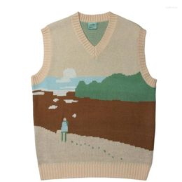 Men's Vests Oversized Knitted Harajuku Vintage Women Brown Yellow Blue Jumper Sweater Ugly Sleeveless Cartoon Anime Mens Clothing