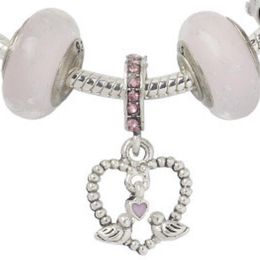 Whole - Charm beads 925 silver plated strand Bracelet new glazed big hole alloy pink series love bird pendant hand string218M