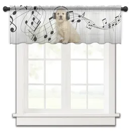 Curtain Golden Retriever Headphone Music Funny Short Sheer Window Tulle Curtains For Kitchen Bedroom Decor Small Voile Drapes