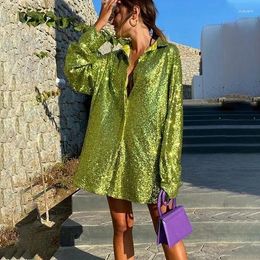 Women's Blouses Women Sequin Button Down Shirt Blouse Long Sleeve Loose Glitter Tops Sparkle Shimmer Party Clubwear Oversized 2023