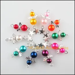 Charms 20Pcs Silver Plated Acrylic Bright Ball Star Angel Mixed Pendants 14x34mm