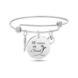 Bible Pslam Bangle Stainless Steel Engrave Verse Pendant Hollow Angel Wing Heart Charms Bracelets Bangles Christian Jewelry239c