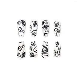 False Nails Black Lines Eyes Fake Frosted With Design For Party Dating And Wedding