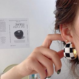 Dangle Earrings 2023 Trendy Black&white Checkered Leather Dome Earring Brand Sweety For Women