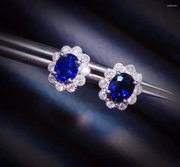 Stud Earrings P623 Sapphire 18 K Gold Jewelry Natural 1.12ct Royal Blue Gemstones For Women