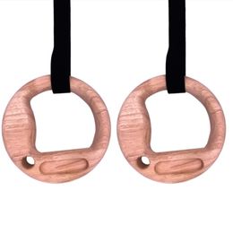 Gymnastic Rings Wooden Gymnastics Rings with Adjustable Buckle Straps Portable Hang Rock Climbing Fingerboard Home Gym Climb Hold Boards 231012