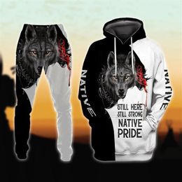 Men's Tracksuits Native Wolf Jesus 3D Printed Men Sets Hoodie & Pants Autumn Unisex Sportswear Casual Street Male Clothes PLT197S