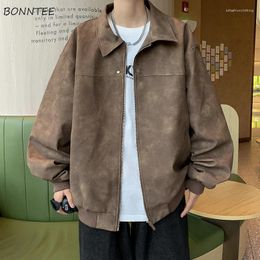 Men's Jackets Streetwear Retro Bomber Men Style Autumn Solid Simple Gentle Coats Leather Outwear Loose Clothing All-match Chic