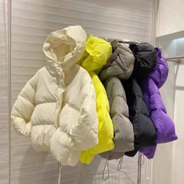 Women's Trench Coats Small Down Jacket Short 2023 Winter Flower Bud Hat Thickened Loose Bread Cotton