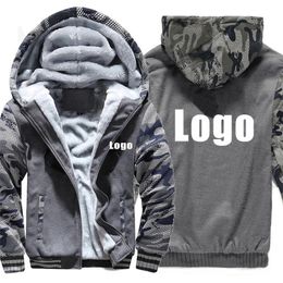 Men's Leather Faux Custom Design Camouflage Fur Hoodies DIY Printed Winter Fleece Men Hooded Coat Customised Thicken Sweatshirt Jacket 231016