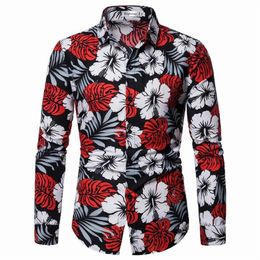 Hawaiian Mens Shirts Men's Blouse clothing Beach Fashion Casual dress Flower Men Shirt Long sleeve New2879
