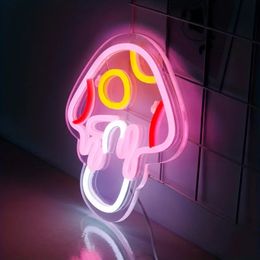 1pc Dimmable Led Mushroom Neon Light, 3d Wall Art Mushroom Neon Signs For Wall Decor, Game Room Bedroom Decor Holiday, For Halloween Christmas New Year Decoration