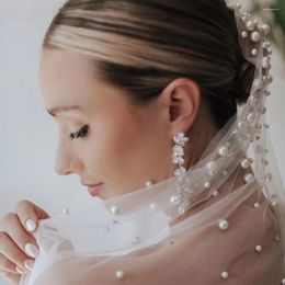 Bridal Veils 100cm Leng One Layer Wedding Veil Pearl Crystal Tulle Bride Headpiece Women Accessories