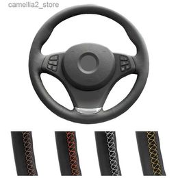 Steering Wheel Covers DIY Customized Car Steering Wheel Cover For BMW E83 X3 2003-2010 E53 X5 2004-2006 Leather Steering Wrap Q231016