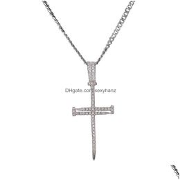 Pendant Necklaces Micro Pave Iced Out Cubic Zircon Nail Necklace Jewellery With Cuban Chain Or Rope Chain4821795 Drop Delivery Pendants Dh4Pc