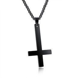 Male Black St Peter's Inverted Cross Pendant Necklace for Men Stainless Steel Choker Crux de Sanctus Petrus Jewellery Men Neckl236x