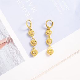 24 k Yellow Fine Solid Gold 3 Heart Dangle & Chandelier connect lengthening Earrings Women Great Love Trendy fashion Jewelry Tall 321B